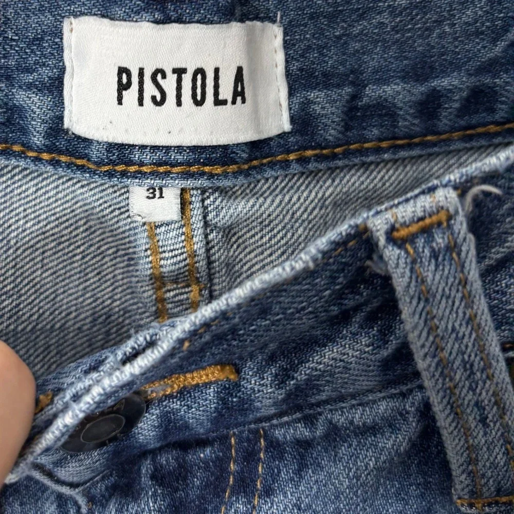 PISTOLA Stevie High Rise Wide Leg 31 Med Wash Flare Jeans Lightly‎ Distressed